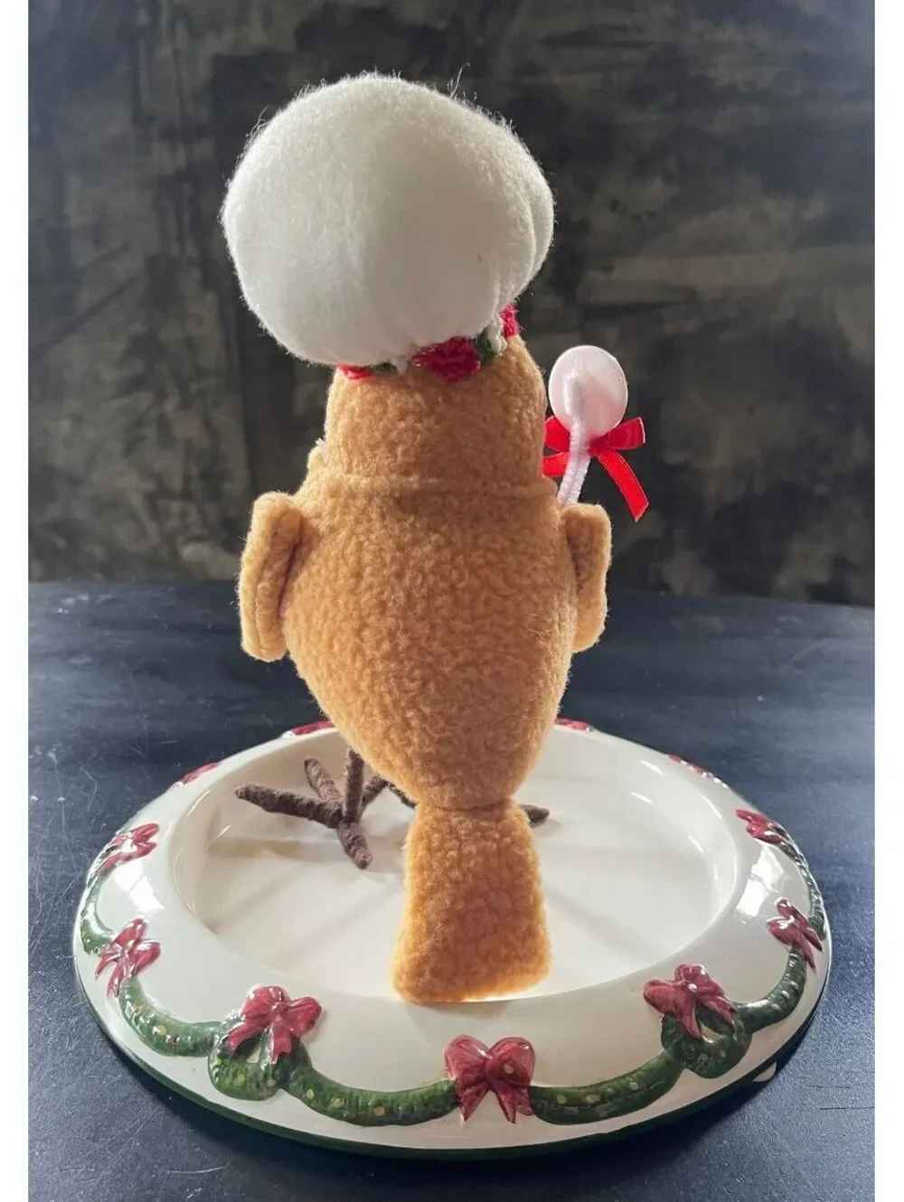 Christmas Gingerbread Bird Figurine with Chef Hat and Bow Tie